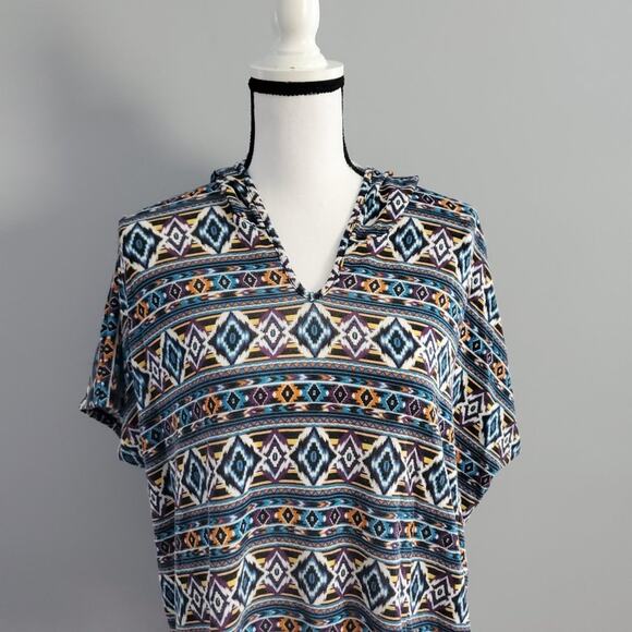 Olsenboye Aztec Pattern Hooded Poncho Size Small - Picture 3 of 8